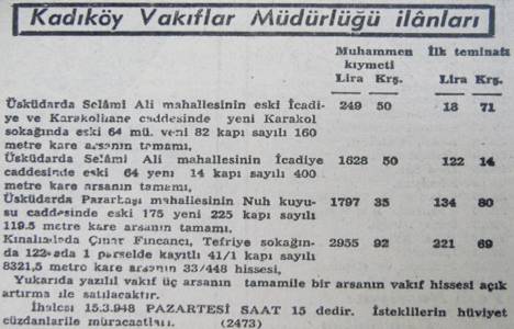 1948 yılında İcadiye Caddesi'nde 400 metrekare arsa 1.628 liraya satılacakmış!